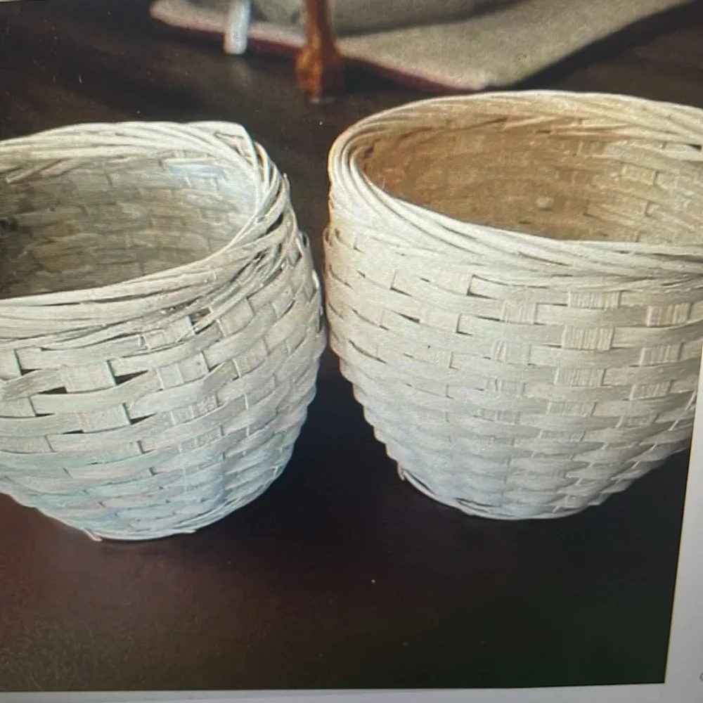 Set of 2 White Woven Baskets for plants